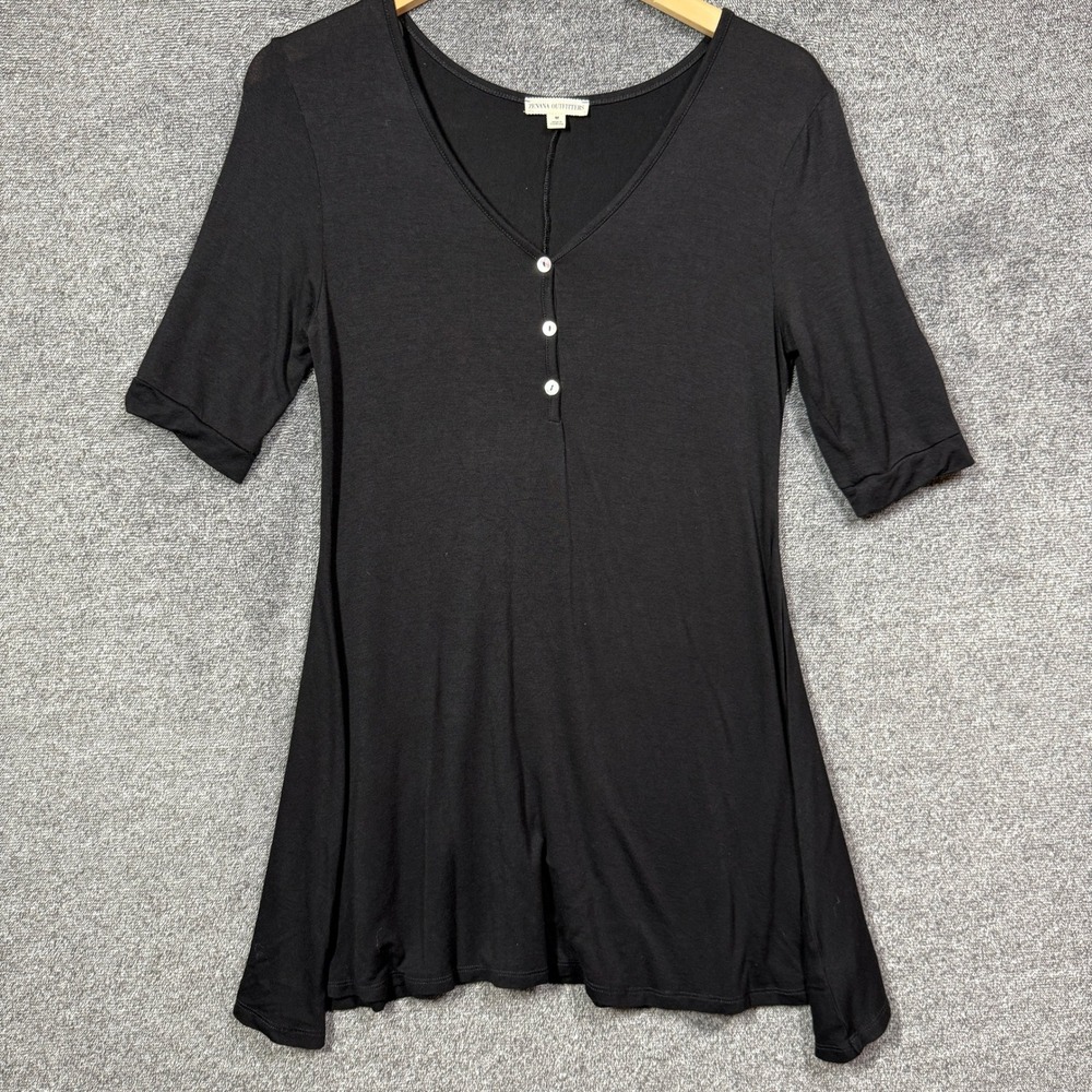 Zenana Outfitters Tunic Top Womens M Black V-Neck Henley‎ Button